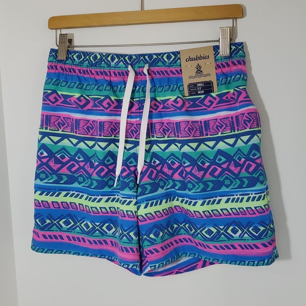 Chubbies The Retronators 5.5" Classic Swim Trunks Geometric Print S NWT